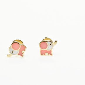 14K Gold Baby Elephant Stud Earrings for Babies & Kids | Enamel Screw Back | 585 Gold