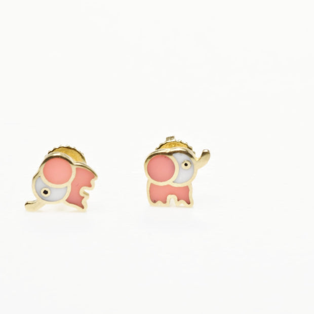 14K Gold Baby Elephant Stud Earrings for Babies &amp; Kids | Enamel Screw Back | 585 Gold