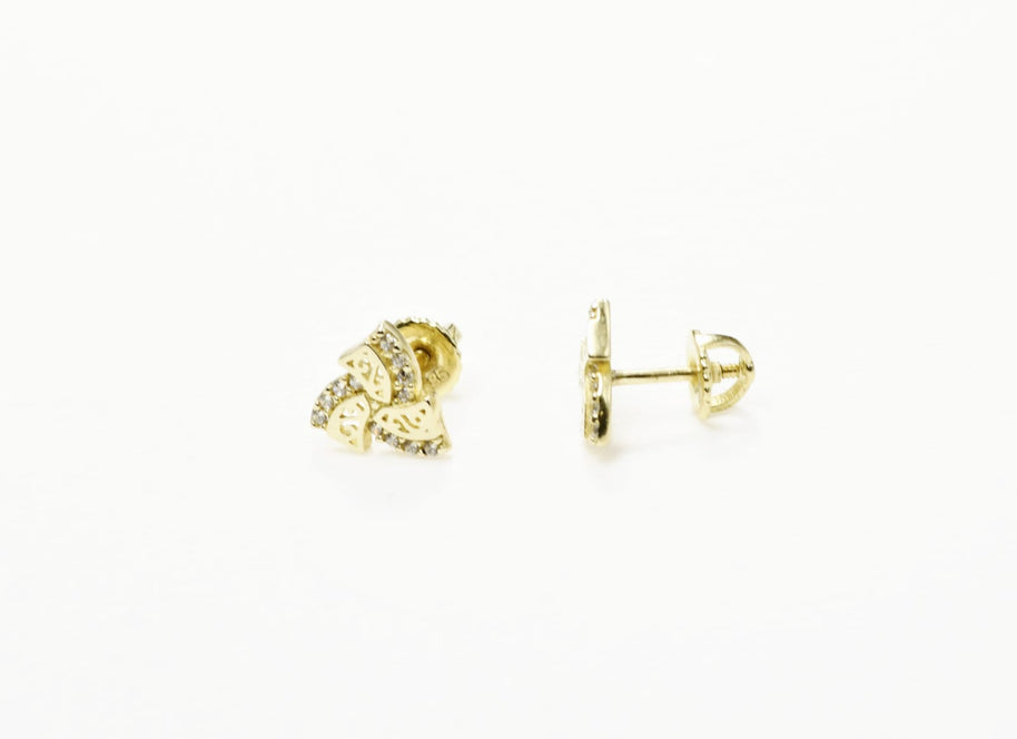 14K Gold Bow Baby Stud Earrings with Cubic Zirconia | Screw Back Kids Earrings | 585 Gold