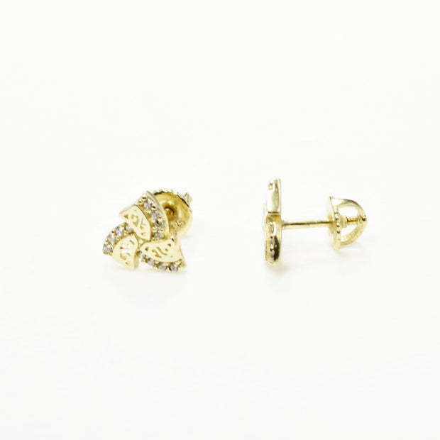 14K Gold Bow Baby Stud Earrings with Cubic Zirconia | Screw Back Kids Earrings | 585 Gold