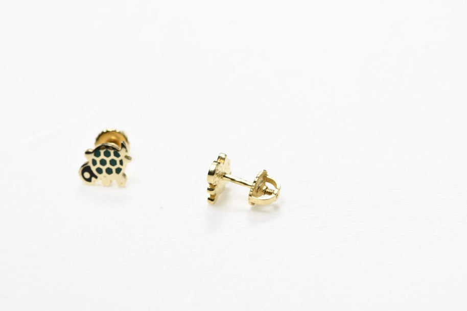 14K Gold Turtle Baby Stud Earrings | Screw Back Kids Earrings | 585 Gold Children’s Earrings
