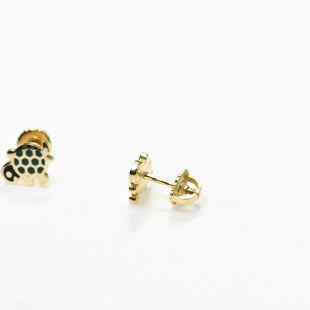 14K Gold Turtle Baby Stud Earrings | Screw Back Kids Earrings | 585 Gold Children’s Earrings