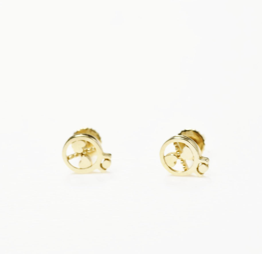14K Gold Baby Carriage Stud Earrings | 585 Gold Kids Earrings | Screw Back Baby Pram Earrings