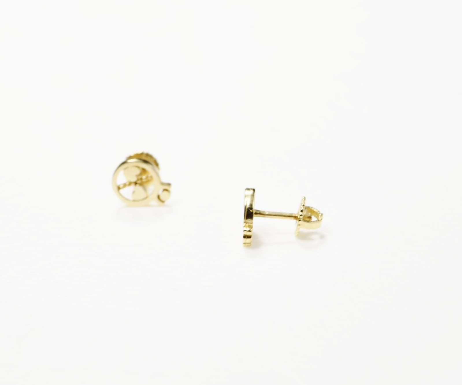 14K Gold Baby Carriage Stud Earrings | 585 Gold Kids Earrings | Screw Back Baby Pram Earrings