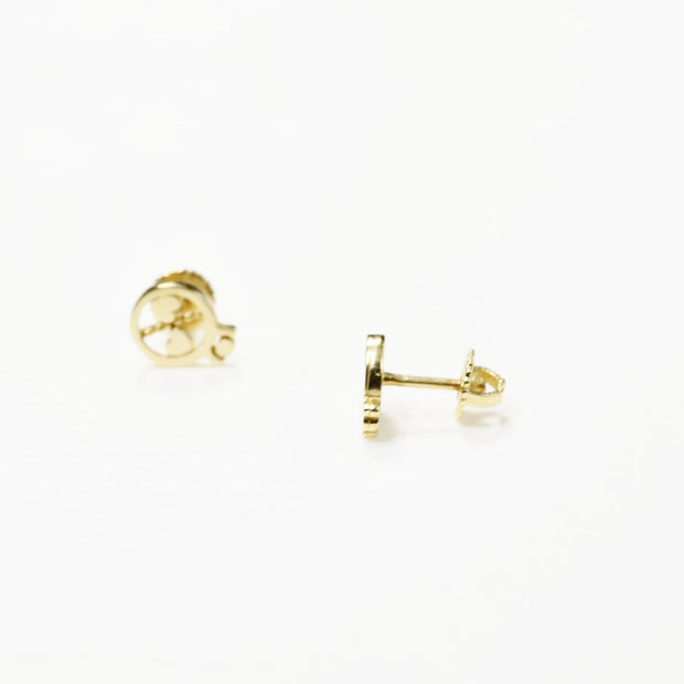 14K Gold Baby Carriage Stud Earrings | 585 Gold Kids Earrings | Screw Back Baby Pram Earrings