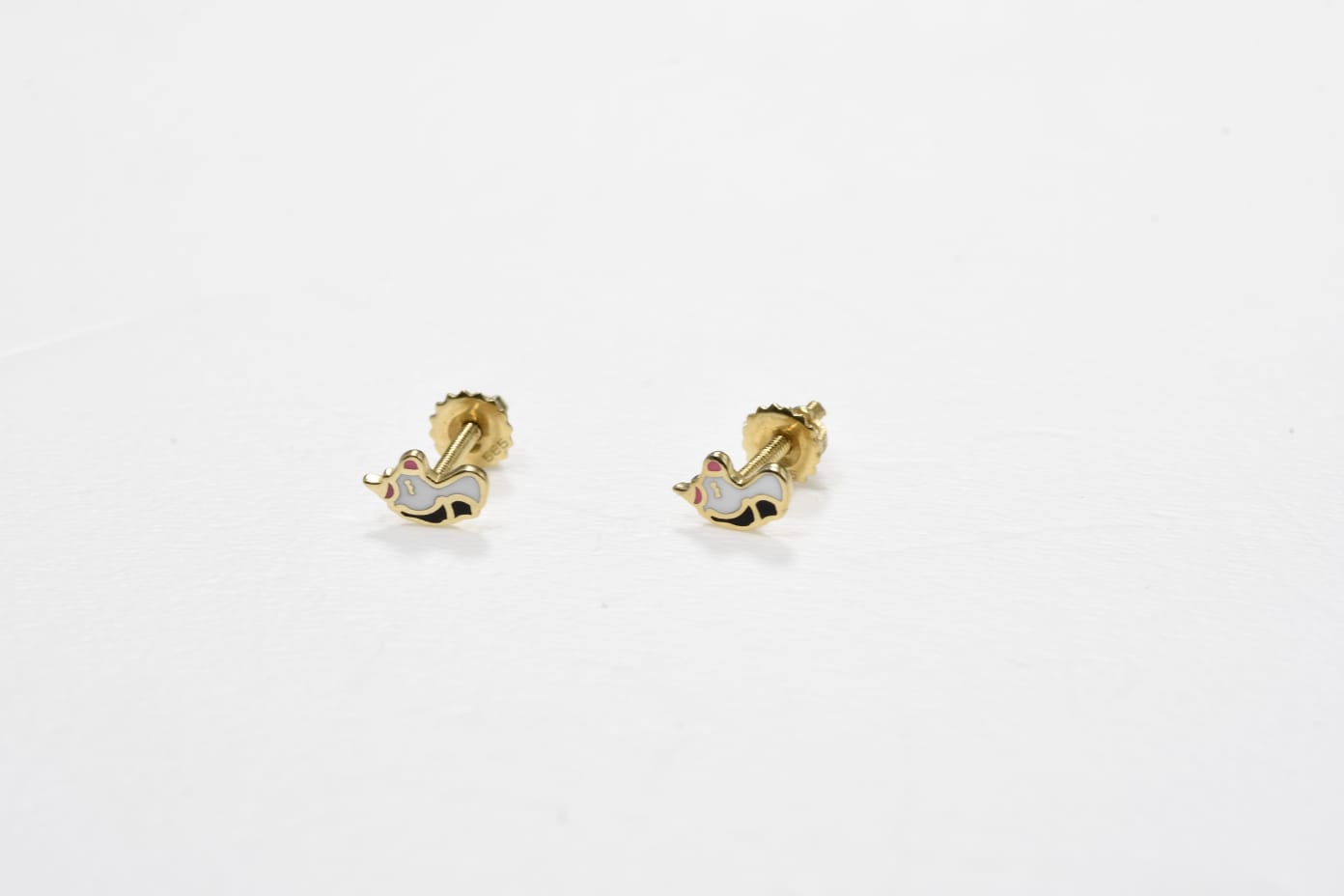 14K Gold Unicorn Stud Earrings | 585 Gold Kids Earrings | Enamel Unicorn Screw Back Earrings