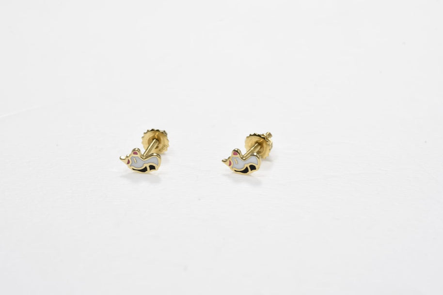 14K Gold Unicorn Stud Earrings | 585 Gold Kids Earrings | Enamel Unicorn Screw Back Earrings