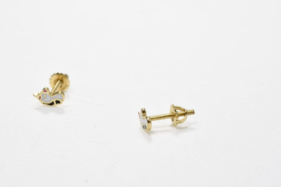 14K Gold Unicorn Stud Earrings | 585 Gold Kids Earrings | Enamel Unicorn Screw Back Earrings