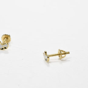 14K Gold Unicorn Stud Earrings | 585 Gold Kids Earrings | Enamel Unicorn Screw Back Earrings