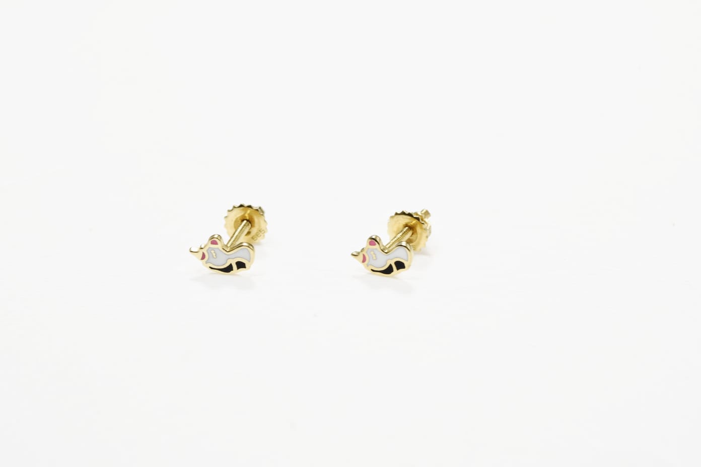14K Gold Unicorn Stud Earrings | 585 Gold Kids Earrings | Enamel Unicorn Screw Back Earrings