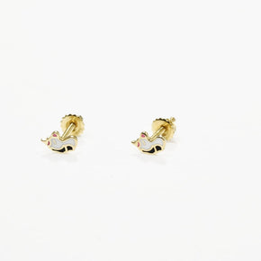 14K Gold Unicorn Stud Earrings | 585 Gold Kids Earrings | Enamel Unicorn Screw Back Earrings