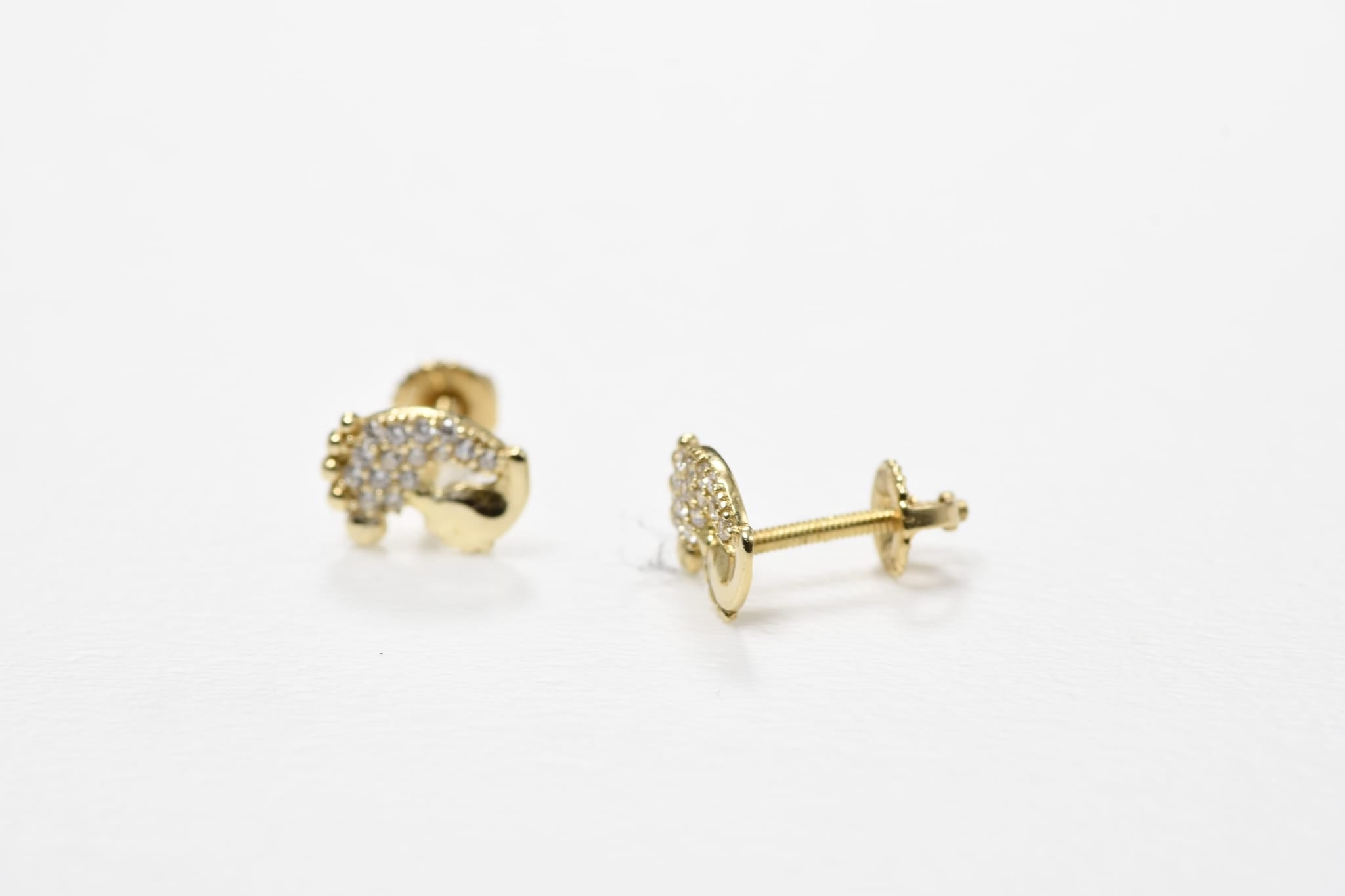 14K Gold Rainbow Stud Earrings | 585 Gold Screw Back Earrings | Cubic Zirconia Kids Earrings