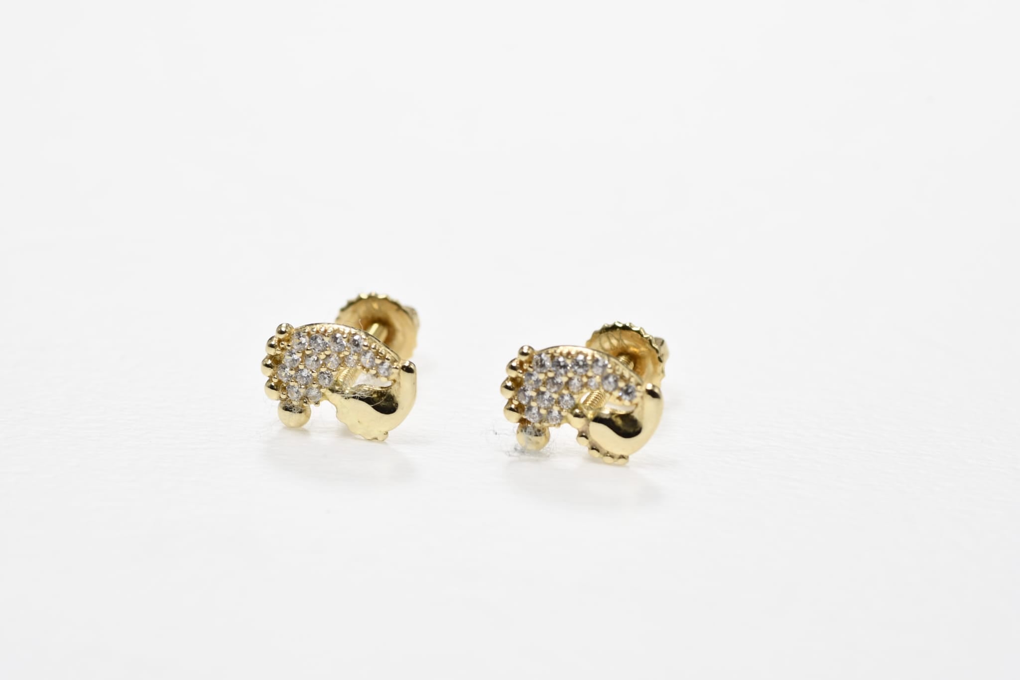 14K Gold Rainbow Stud Earrings | 585 Gold Screw Back Earrings | Cubic Zirconia Kids Earrings