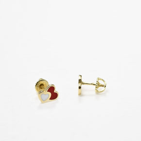 14K Gold Heart Stud Earrings | 585 Gold Enamel Heart Earrings | Screw Back Kids Earrings