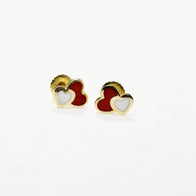14K Gold Heart Stud Earrings | 585 Gold Enamel Heart Earrings | Screw Back Kids Earrings