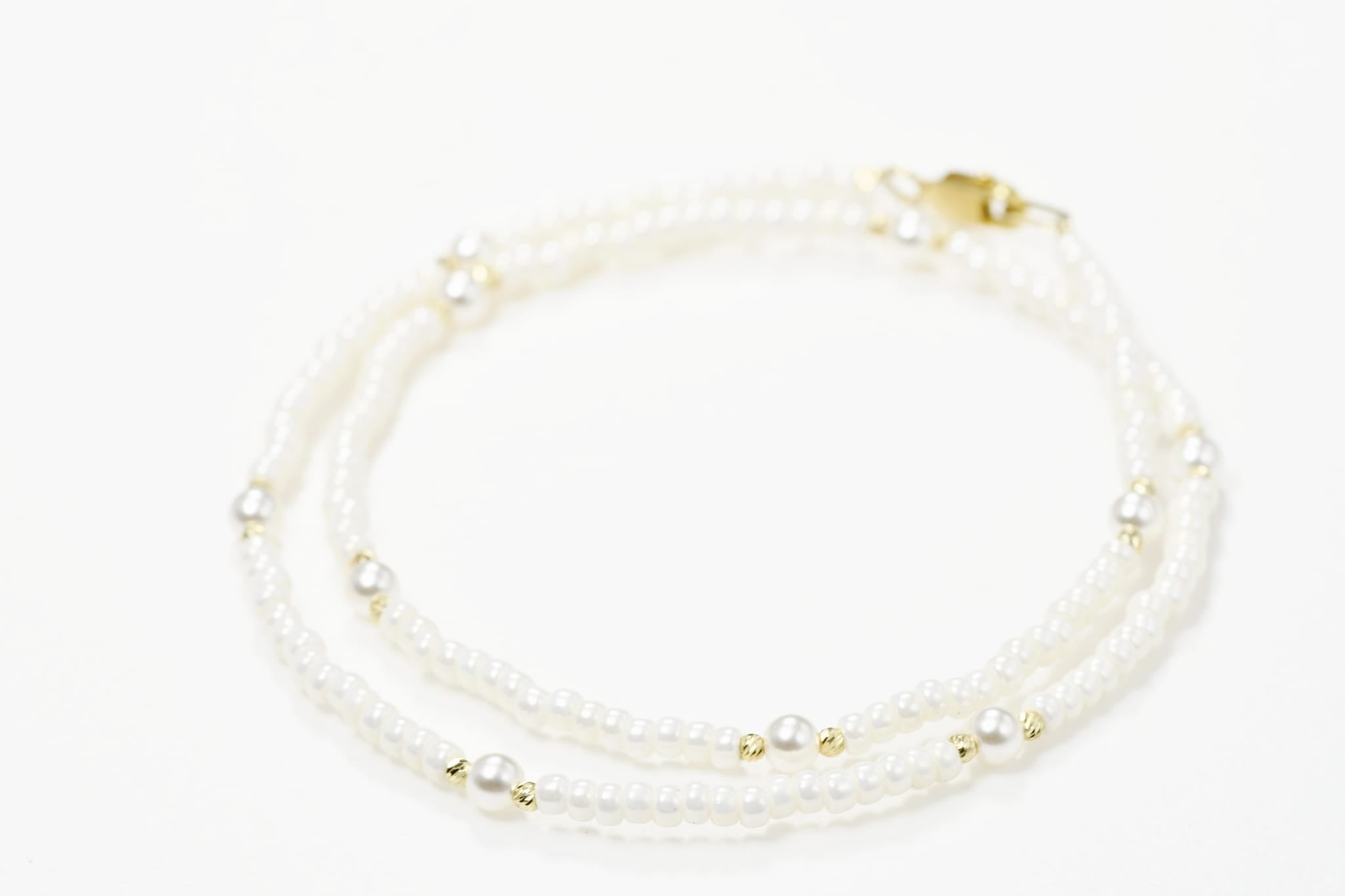 14K Gold Pearl Necklace | 585 Gold Pearl Beaded Necklace | Elegant Minimal Pearl Necklace