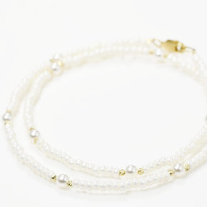 14K Gold Pearl Necklace | 585 Gold Pearl Beaded Necklace | Elegant Minimal Pearl Necklace