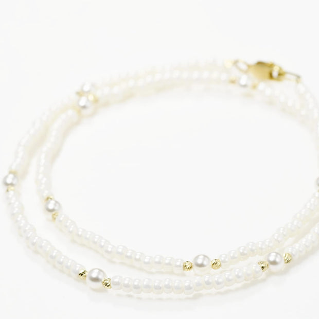 14K Gold Pearl Necklace | 585 Gold Pearl Beaded Necklace | Elegant Minimal Pearl Necklace