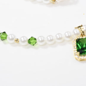 14K Gold Pearl Necklace with Green Pendant | 585 Gold Pearl Necklace | Elegant Pearl & Green Stone Necklace