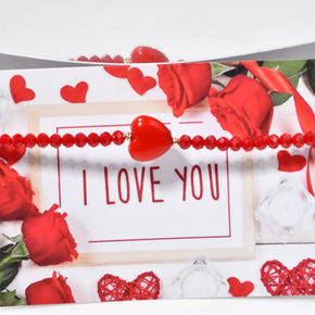 14K Gold Red Heart Bracelet | 585 Gold Heart Bracelet | Valentine’s Day Gold Bracelet Gift