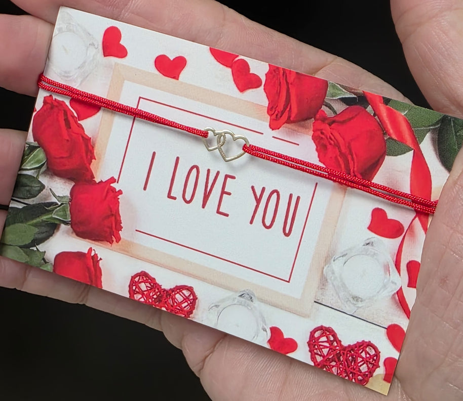 14K Gold Double Heart Red String Bracelet | 585 Gold Heart Bracelet | Valentine’s Day Love Bracelet