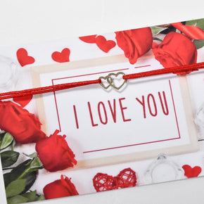 14K Gold Double Heart Red String Bracelet | 585 Gold Heart Bracelet | Valentine’s Day Love Bracelet