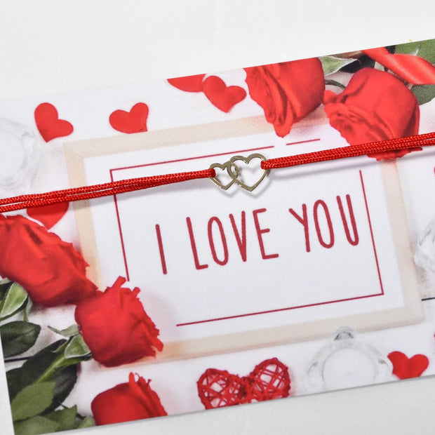 14K Gold Double Heart Red String Bracelet | 585 Gold Heart Bracelet | Valentine’s Day Love Bracelet