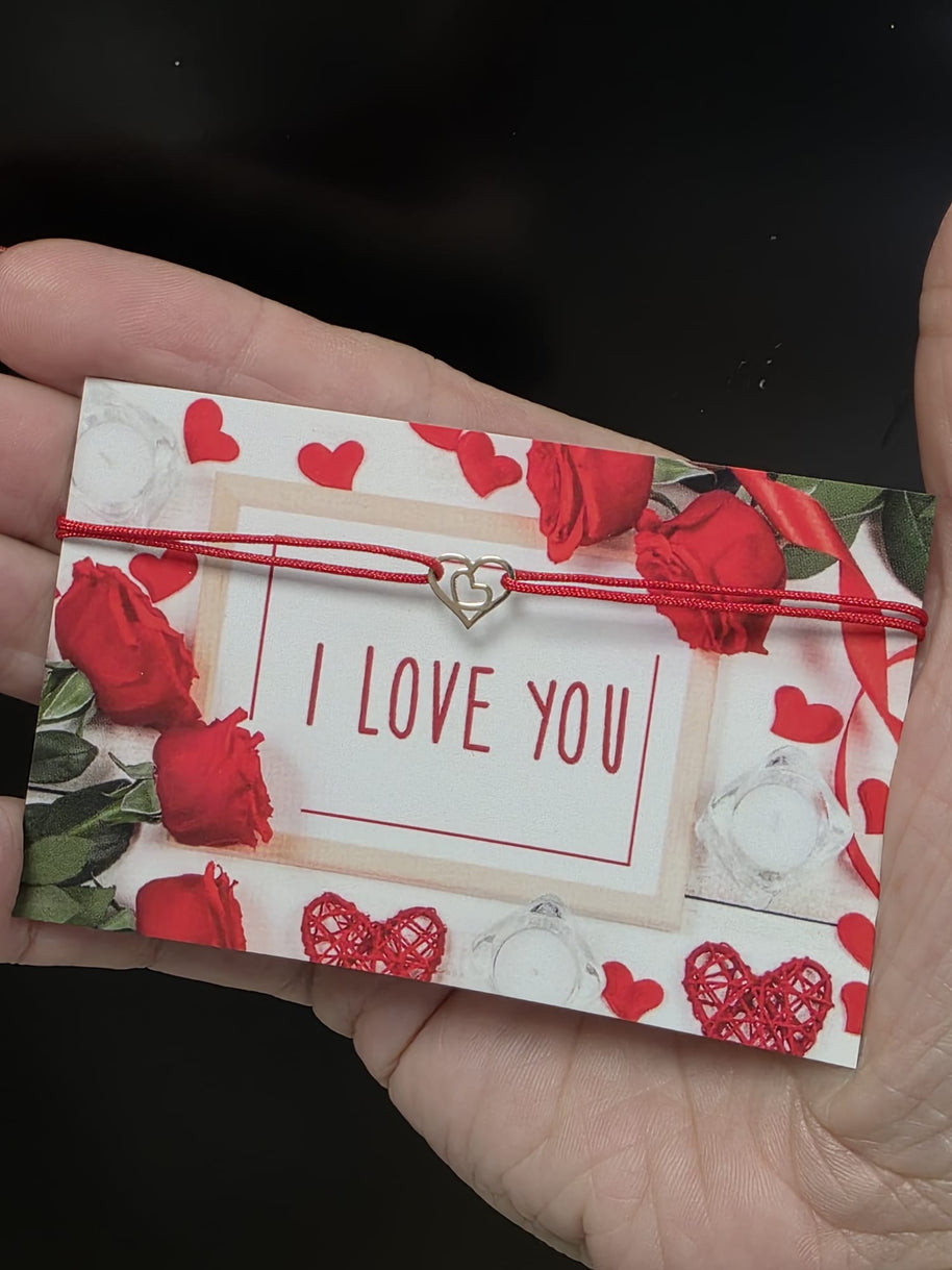 14K Gold Heart Red String Bracelet | 585 Gold Love Bracelet | Valentine’s Day Heart Bracelet