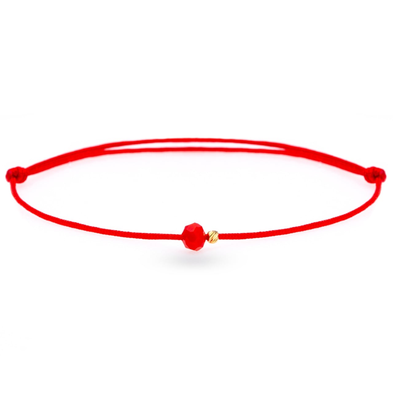 Friendship Bracelet with Red String, 4mm Crystal & 14K Gold 2mm Bead