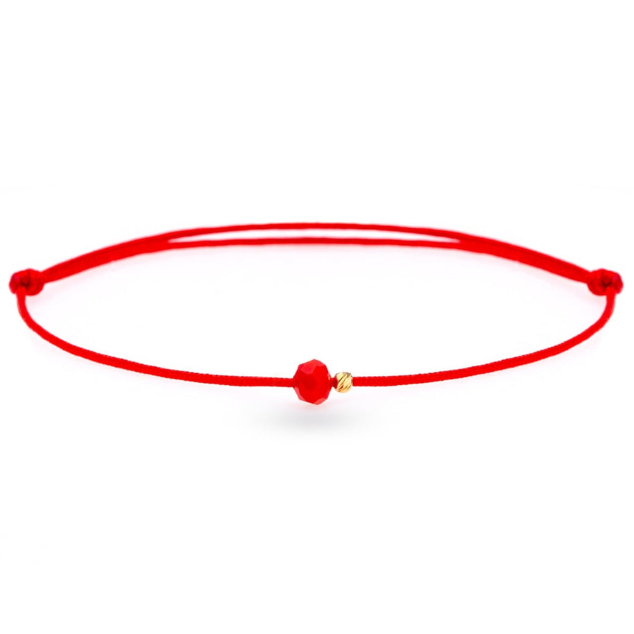 Friendship Bracelet with Red String, 4mm Crystal &amp; 14K Gold 2mm Bead