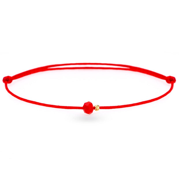 Friendship Bracelet with Red String, 4mm Crystal &amp; 14K Gold 2mm Bead