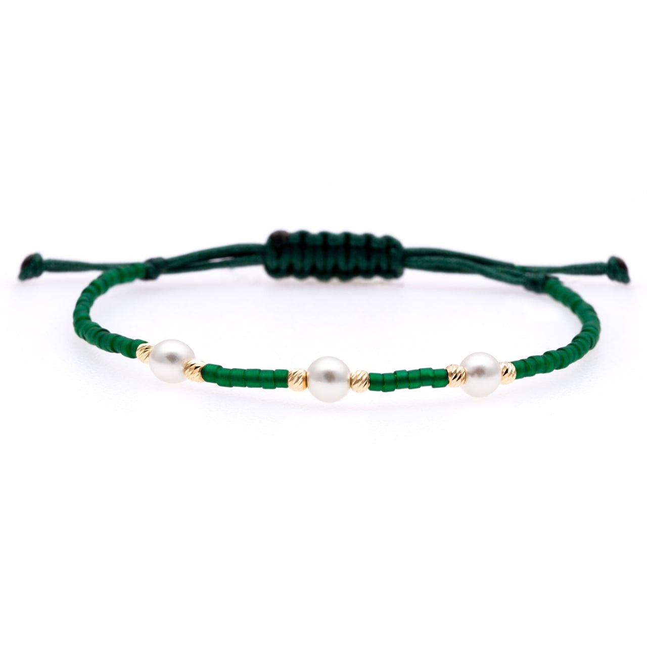 Delica Bracelet with Emerald Green Miyuki Beads and 6 Solid 14K Gold Beads