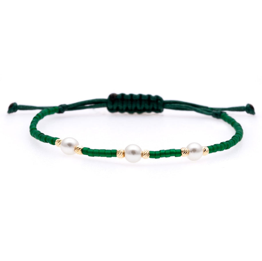 Delica Bracelet with Emerald Green Miyuki Beads and 6 Solid 14K Gold Beads