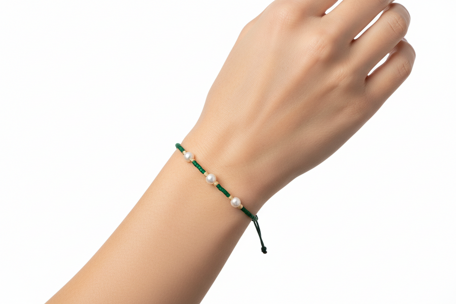 Delica Bracelet with Emerald Green Miyuki Beads and 6 Solid 14K Gold Beads