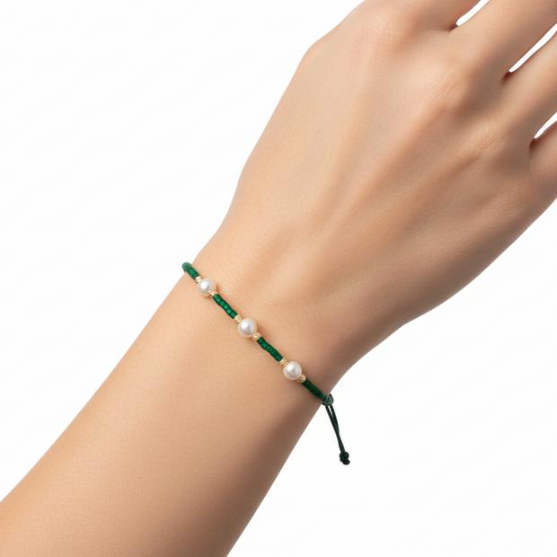 Delica Bracelet with Emerald Green Miyuki Beads and 6 Solid 14K Gold Beads