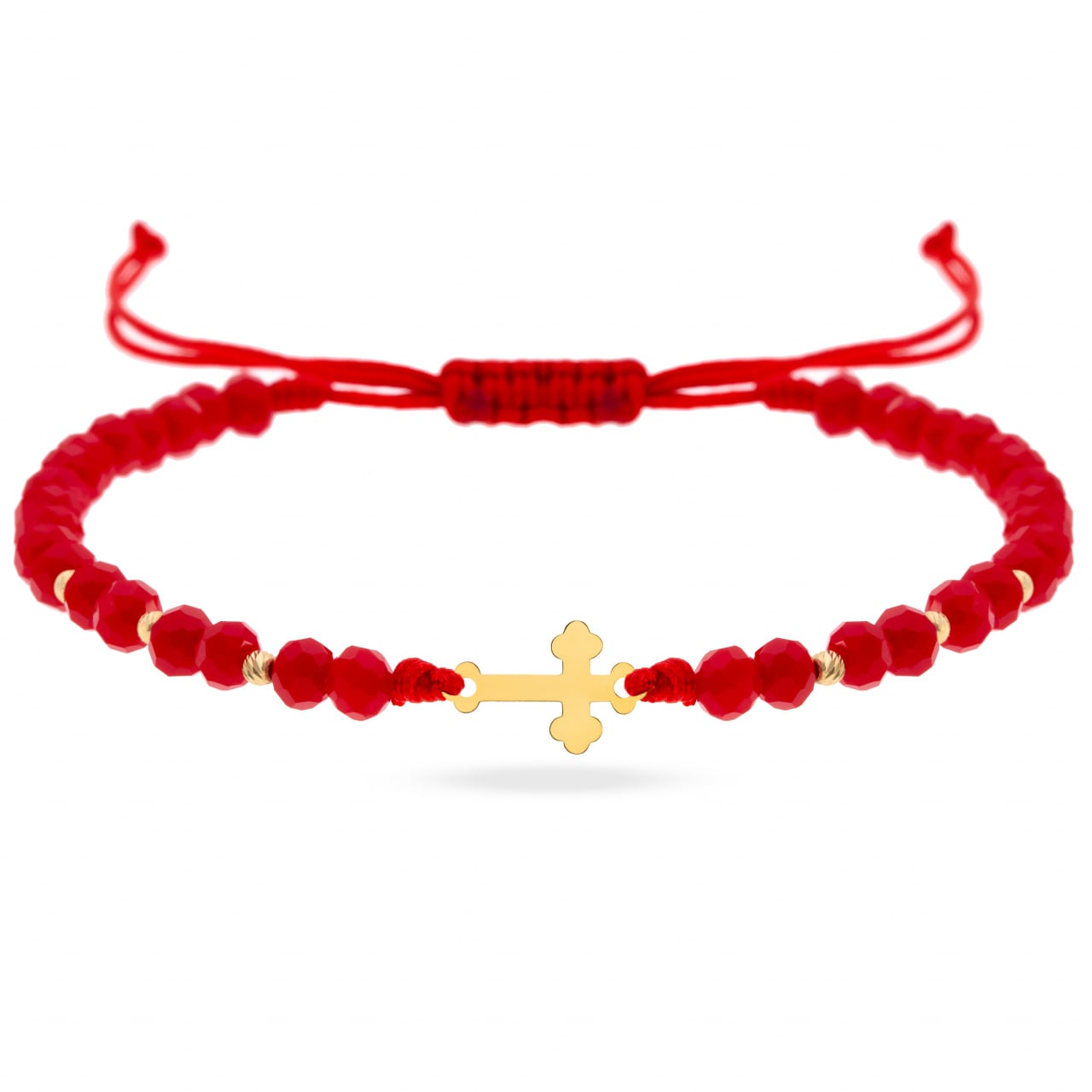 Cord Bracelet with 14K Gold Cross (1.2 cm) and Gold Beads