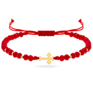 Cord Bracelet with 14K Gold Cross (1.2 cm) and Gold Beads