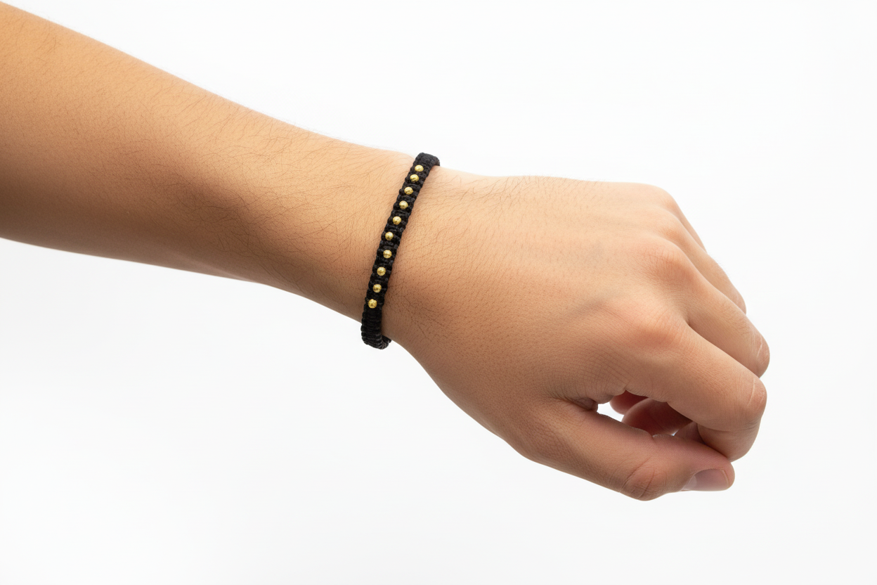 Cord Bracelet with 14 Solid 14K Gold Beads