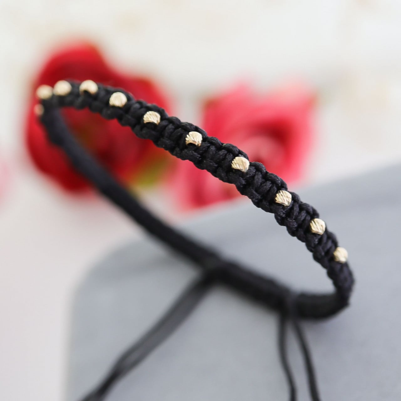 Cord Bracelet with 14 Solid 14K Gold Beads