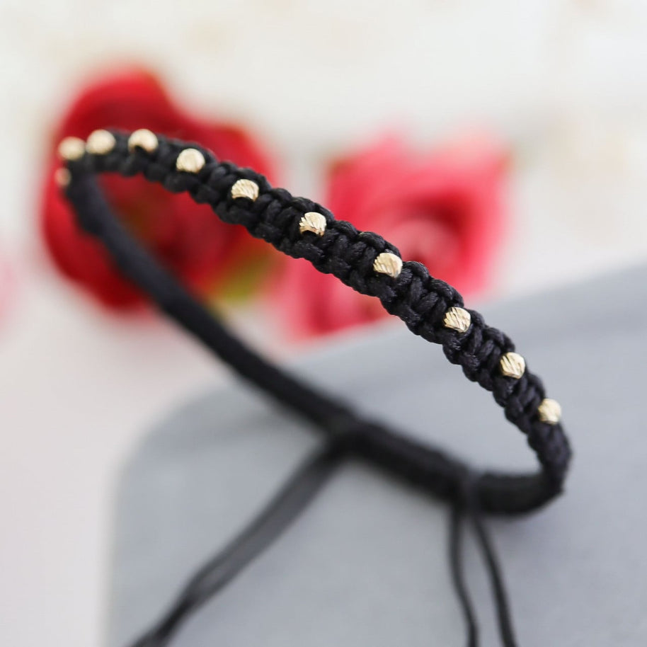 Cord Bracelet with 14 Solid 14K Gold Beads