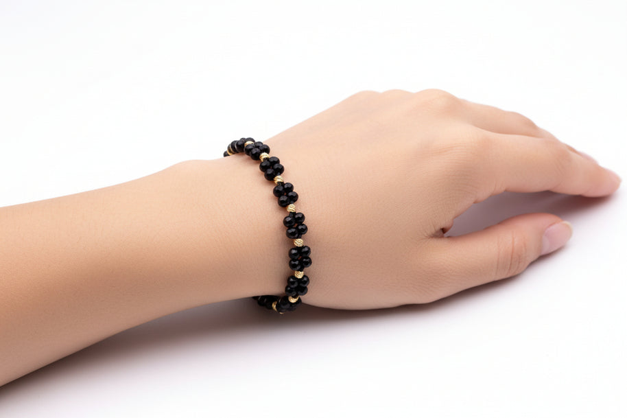 Black Only Bracelet with Black Crystals and 14K Gold Beads