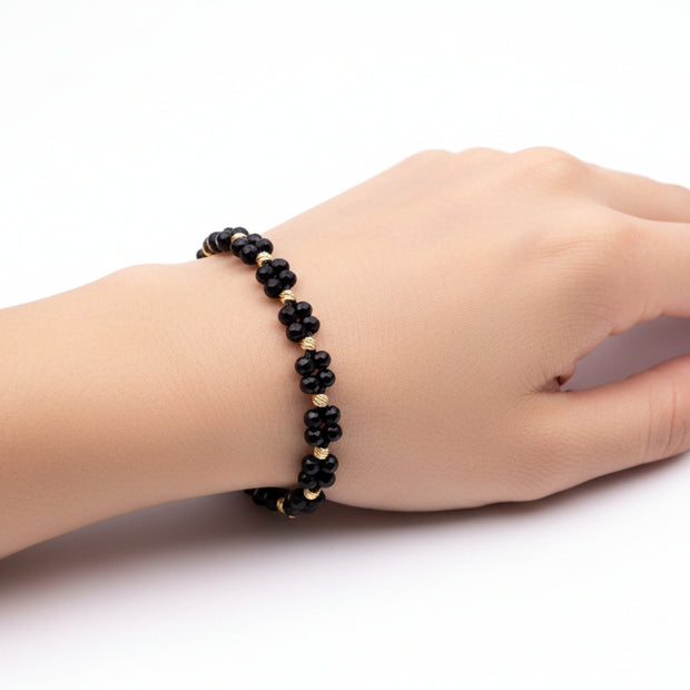 Black Only Bracelet with Black Crystals and 14K Gold Beads
