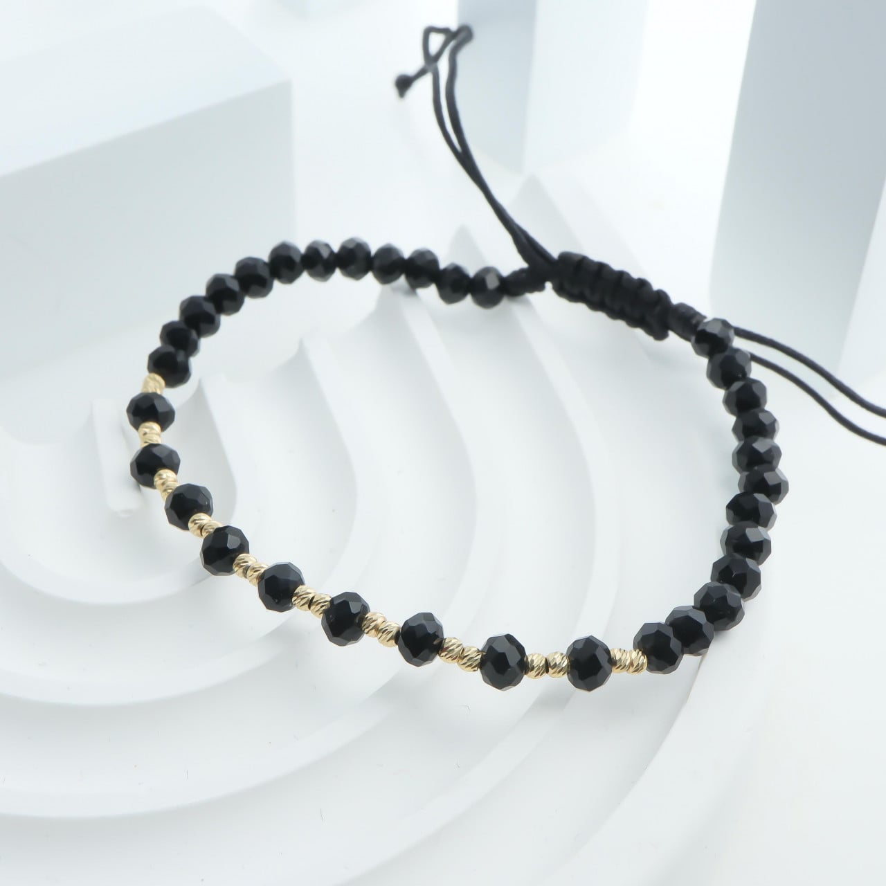 Cord Bracelet with Glass Crystals and 14K Gold Beads
