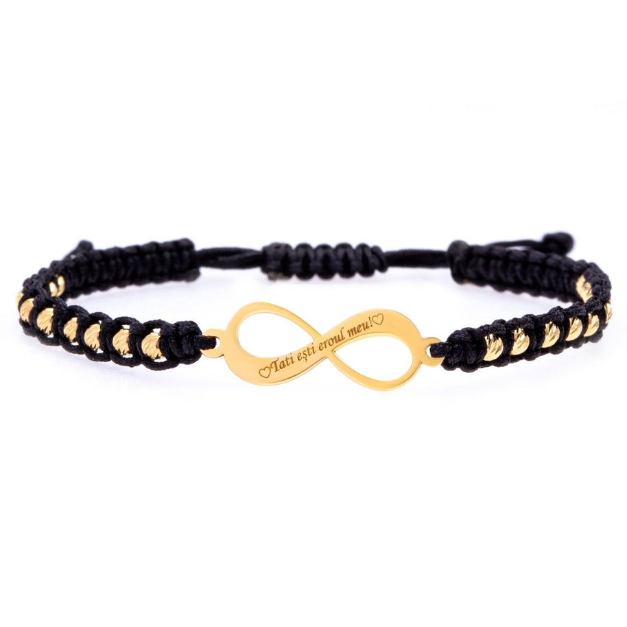 Cord Bracelet with 14K Gold Infinity Symbol and 20 × 2.5 mm Gold Beads