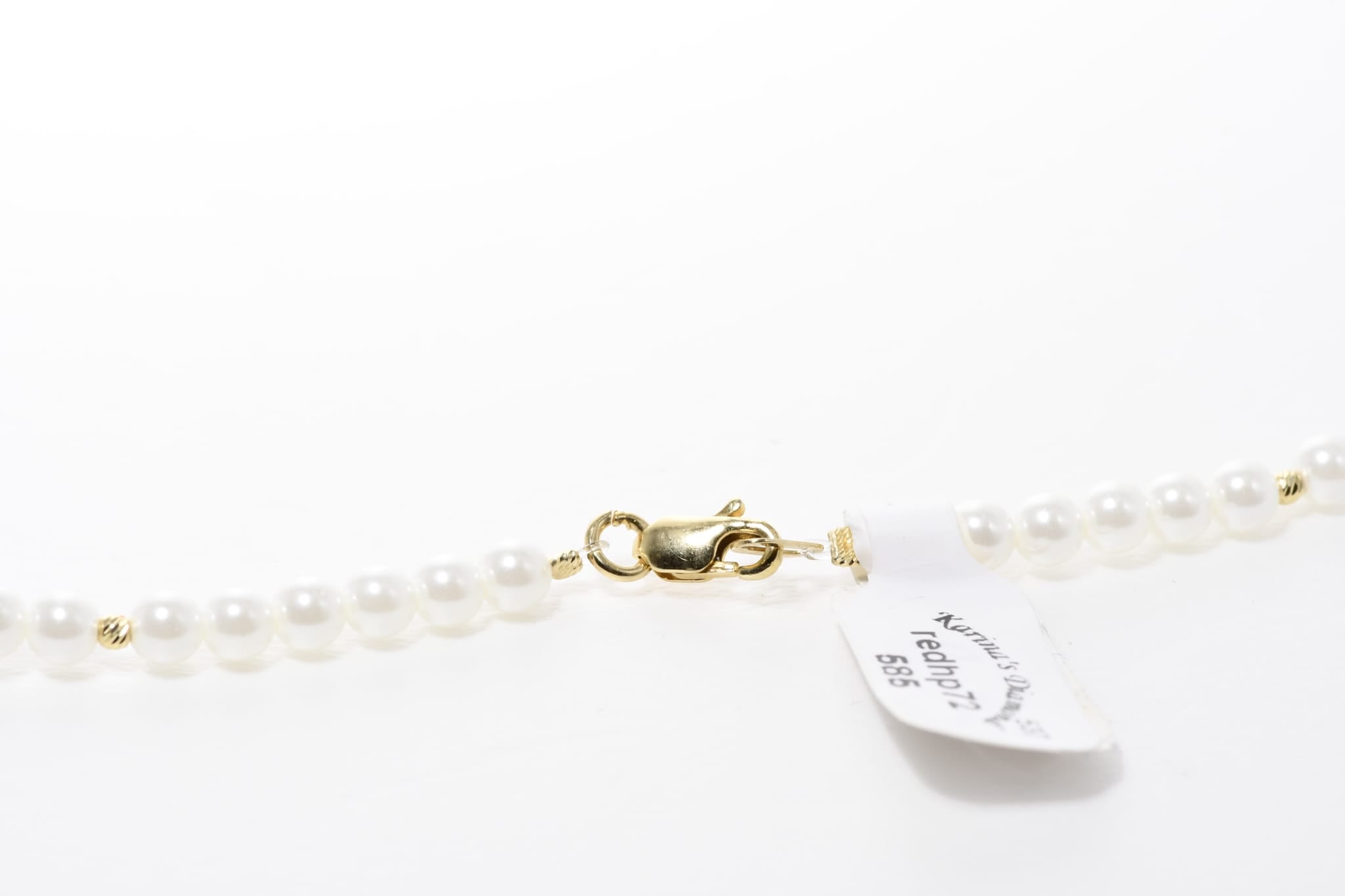 Pearl Necklace with Red Heart Beads and Solid 14K Gold Accents