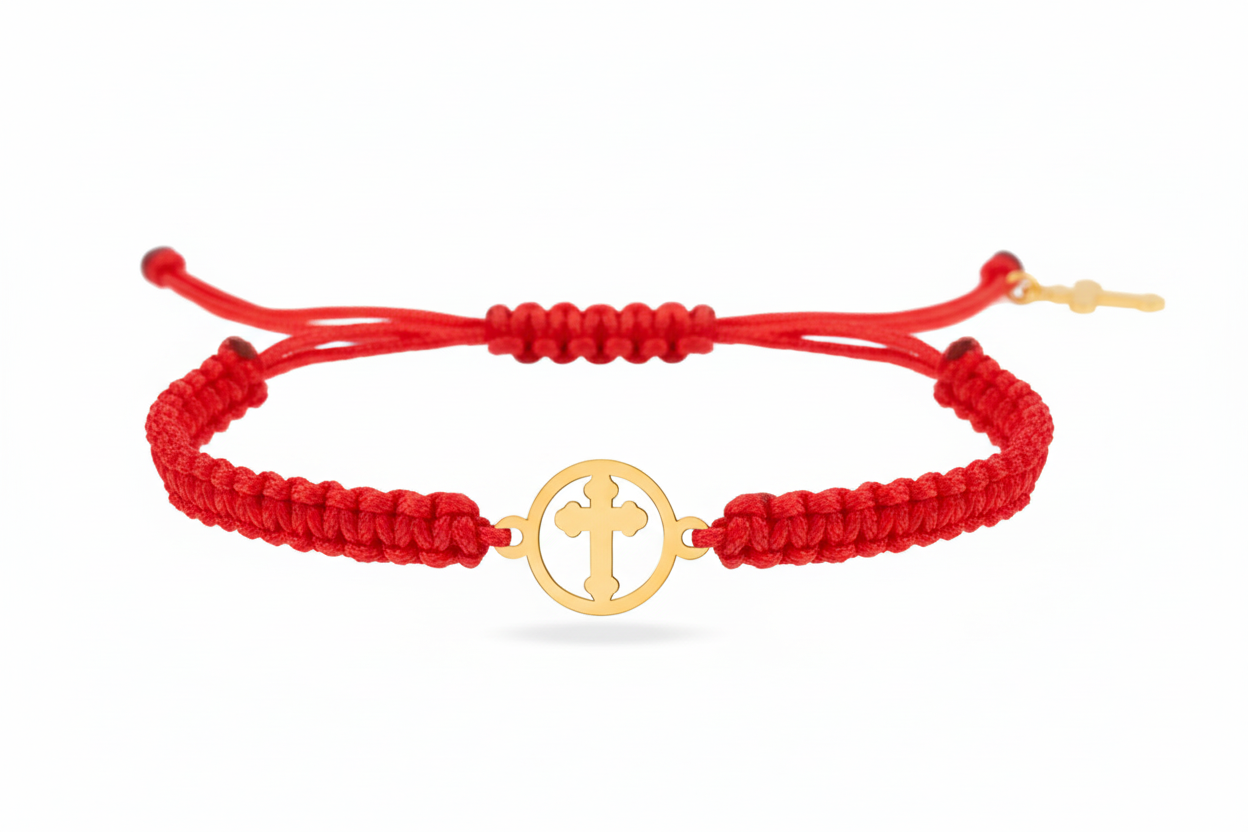 14K Gold Cross Disc Cord Bracelet