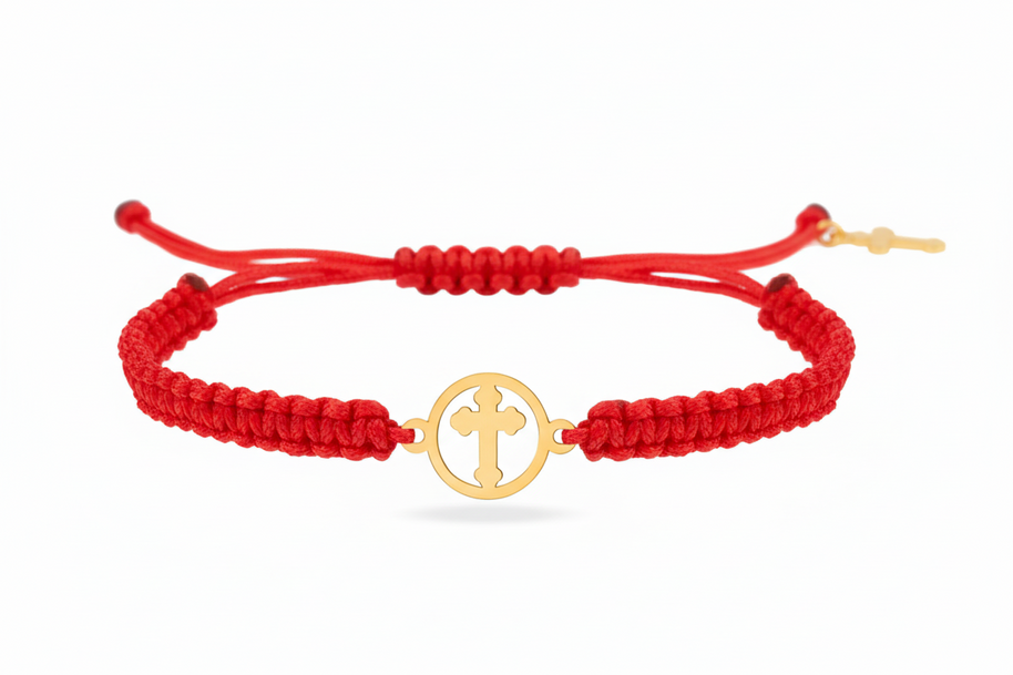 14K Gold Cross Disc Cord Bracelet