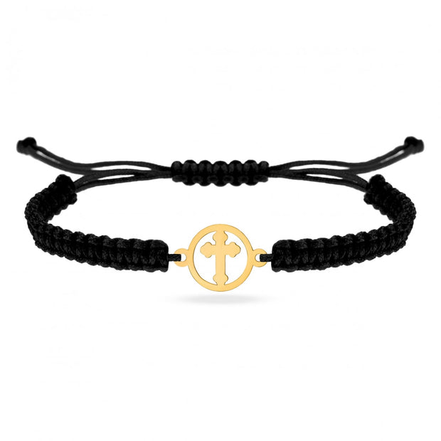 14K Gold Cross Disc Cord Bracelet
