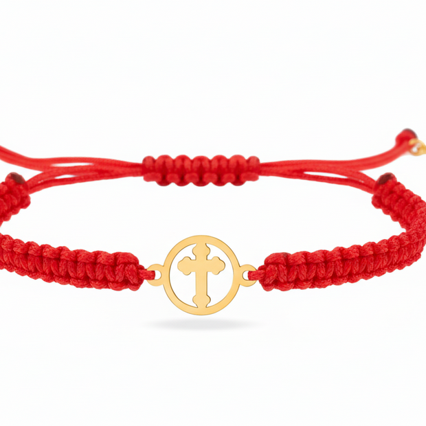 14K Gold Cross Disc Cord Bracelet