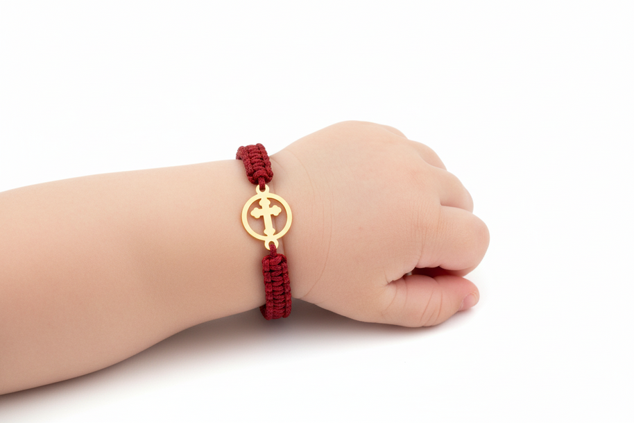14K Gold Cross Disc Cord Bracelet